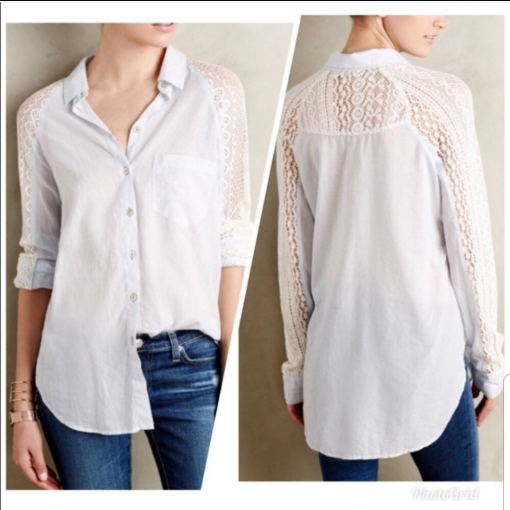 Anthropology-Holding Horses Button-up Lace Top-Sma
